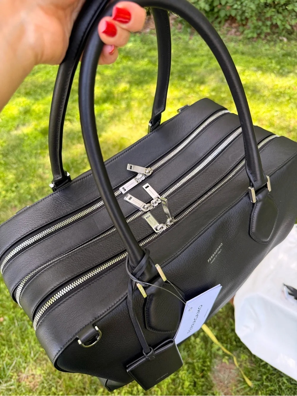 $3300‎ Ferragamo Star Shaped Leather Tote Briefcase Black Italy STORE DISPLAY